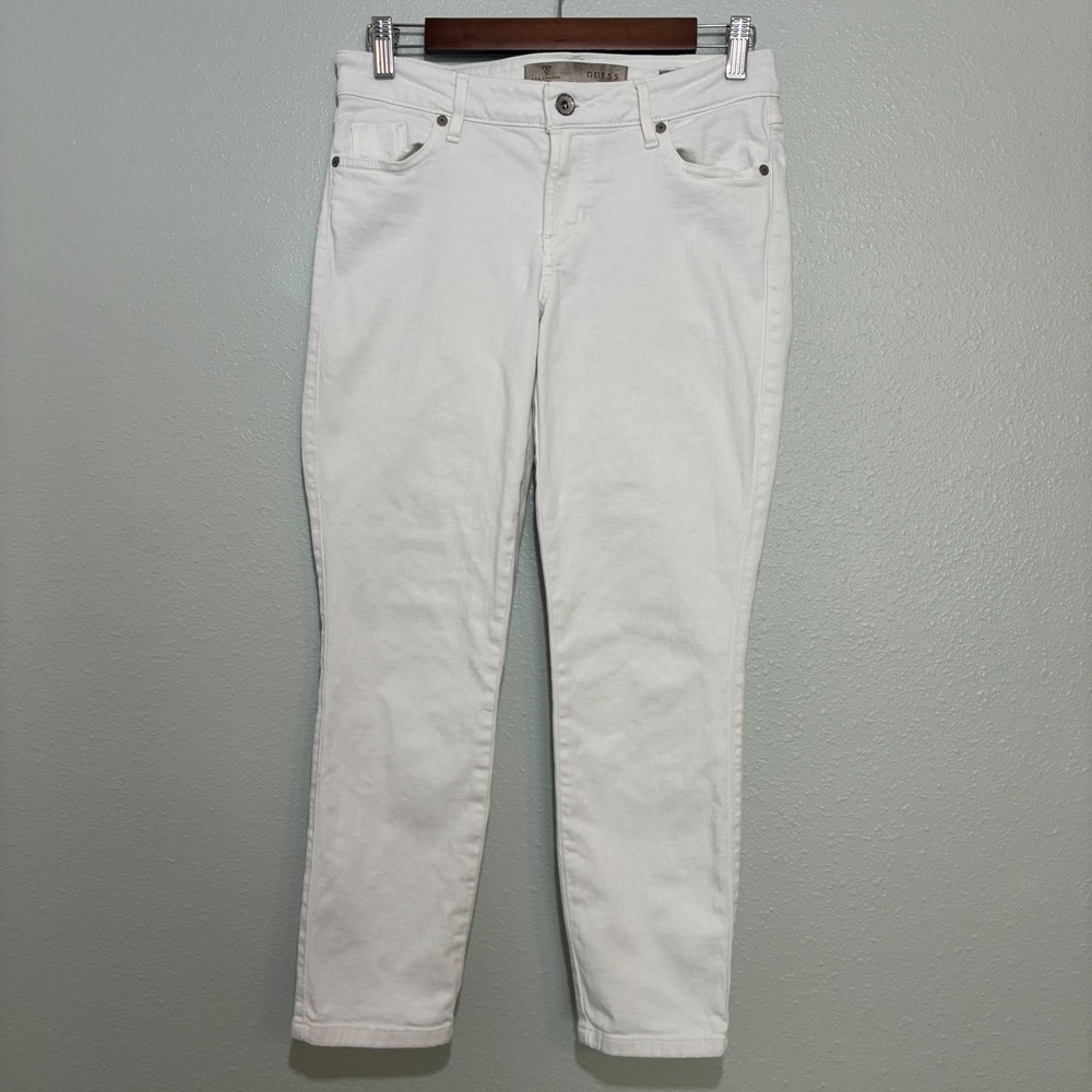 Guess Los Angeles 1981 White Crop Mid Rise Skinny Jeans W27